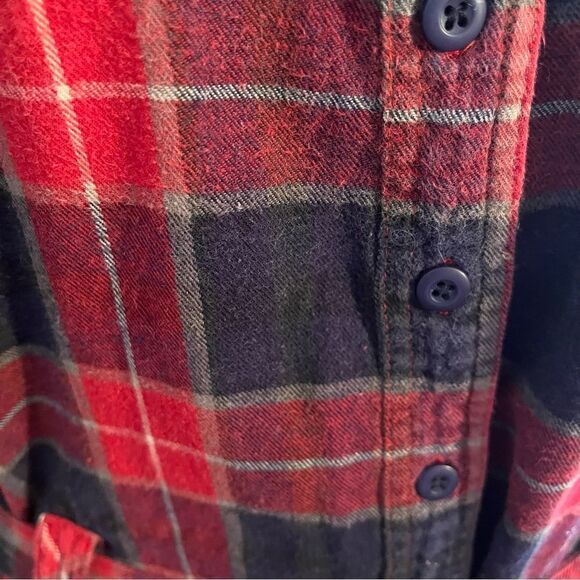 Forever 21 Navy Red Cotton Plaid Button Down Tie Front Top M - Picture 11 of 13